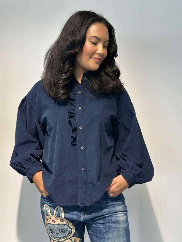 Ellinor Cord Bluse Marine Blå