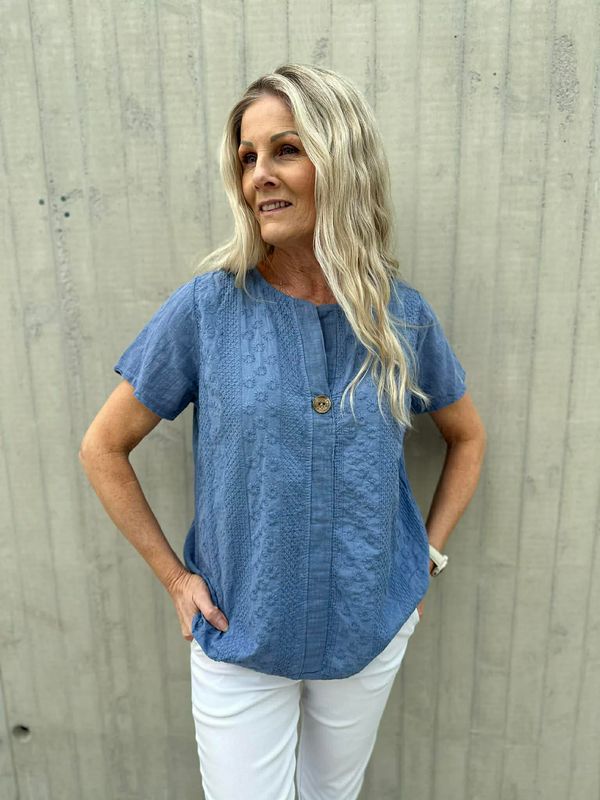 Linda Bluse Broderi & Knapp Jeans Blå