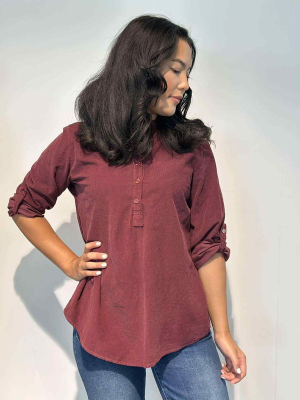 Cord Skjortebluse Vinrød