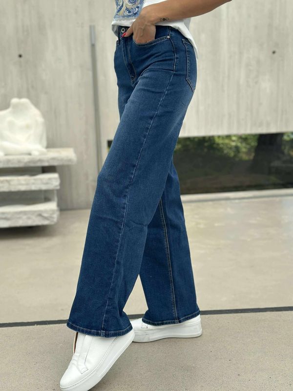 Pepper Jeans Wide Leg High Waist Mellom Mørk Vask