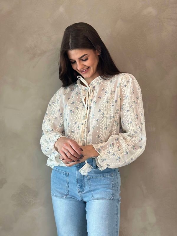 Hermine Bluse Blå Blomster