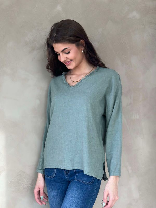 Serina Lin Bluse Khaki Grønn