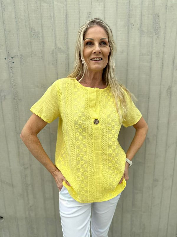 Linda Bluse Broderi & Knapp Gul
